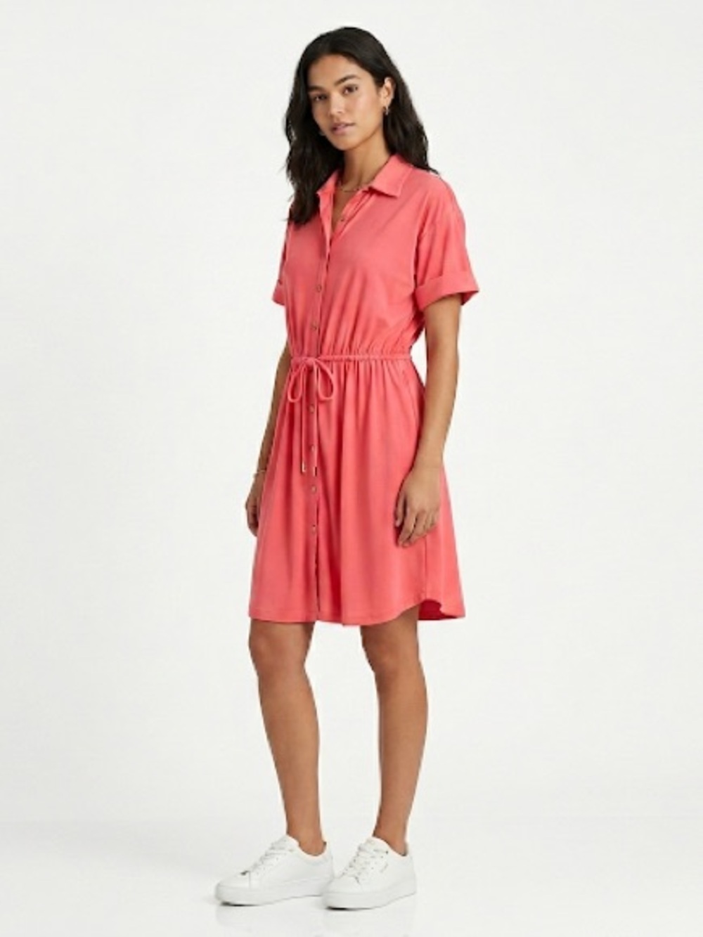Cabana Life Relaxed Shirt Dress UPF 50+ Short Sleeve Nylon Coral Pink XL
